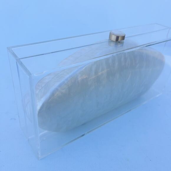 Cult Gaia Annika Clear Acrylic Pearl Clutch Rectangular Purse Transparent - Picture 5 of 15